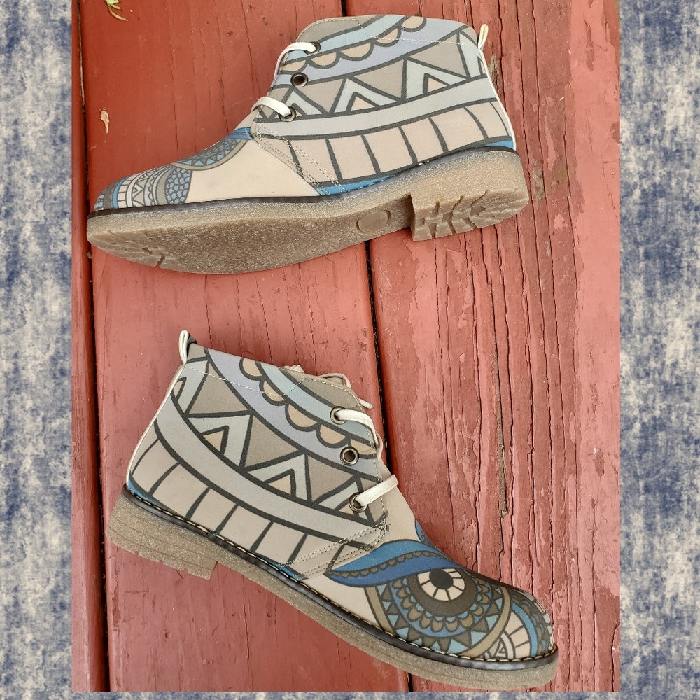 Goby🦉 wise Owl Vegan geometrical Boho RARE unique chukka boots desert shoes - Picture 10 of 16